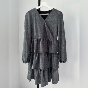 Bardot Junior Girls Shimmer Charcoal Long Sleeve Dress